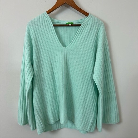 J Crew 100% Cashmere Ribbed Sweater Iced Mint Green Size Medium - Picture 2 of 10
